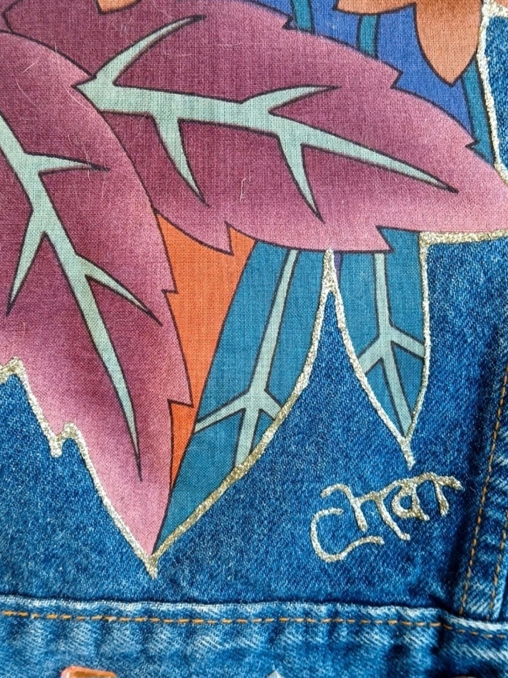 Vintage Levi's Hand-Painted Studded Denim Vest - Western Boho Art Size Small - Picture 5 of 8